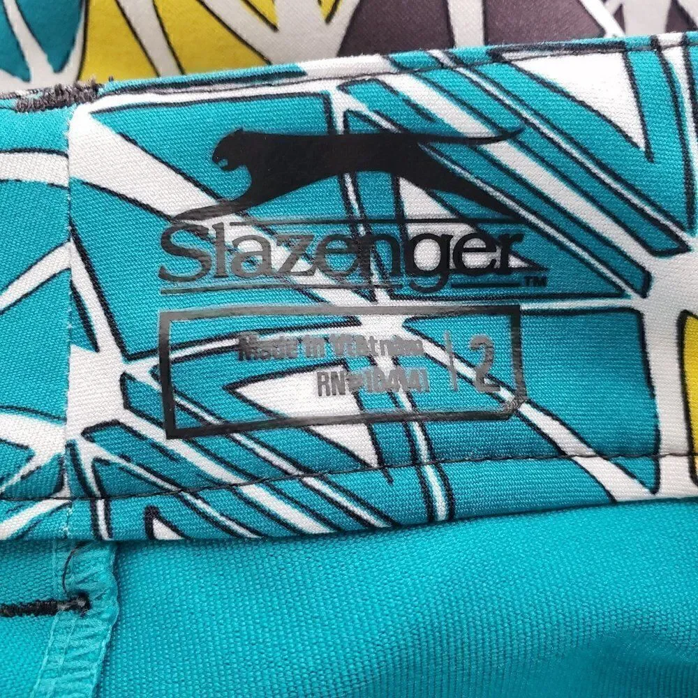 Slazenger Golf Skort Size 2 Geometric Teal Blue Yellow Pink Built In Short Skirt